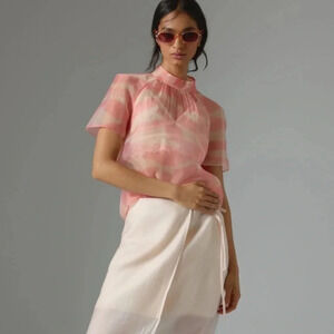 Danielrainn Mock-Neck Short-Sleeve Blouse sheer feminine girlhood core